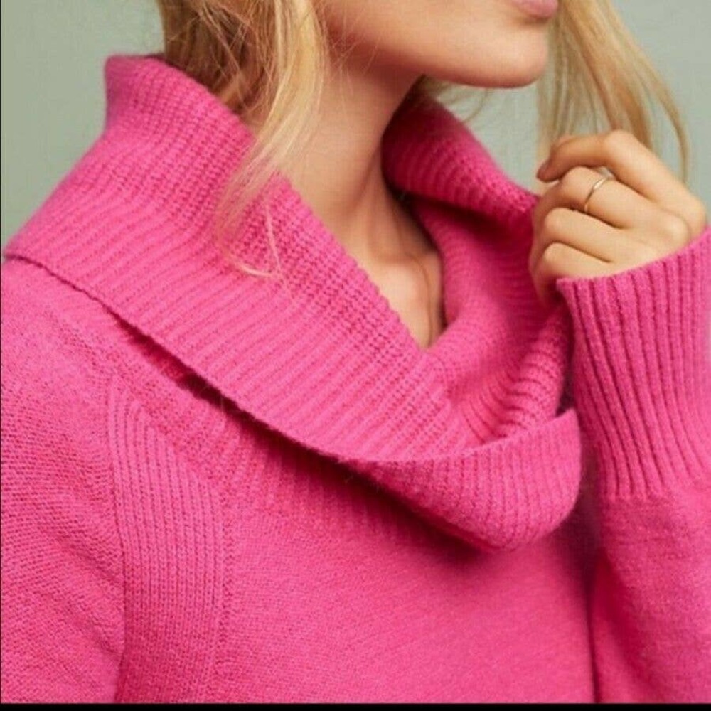 ANTHROPOLOGIE MOTH Brenda Cowl Neck Sweater Hot Pink Size M Loose Fit Pullover - Picture 10 of 10